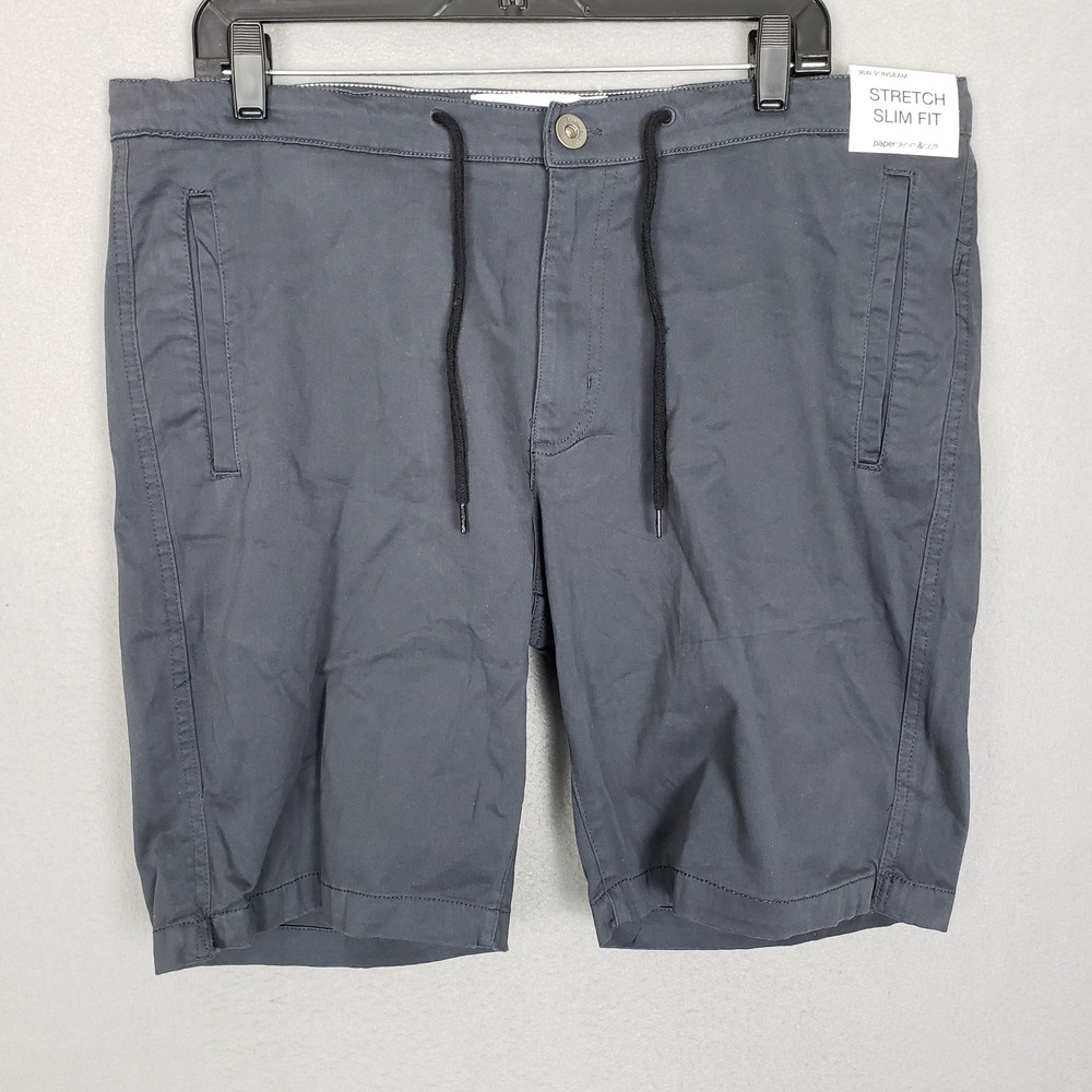 Paper Denim & Cloth Slim Fit Chino Shorts Gray Drawstring Waist Stretch‎ Sateen